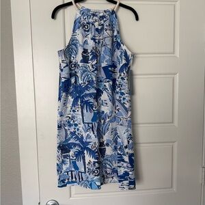 London Times Blue and White Print Dress